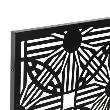 Glitzhome, recinzione divisoria per la privacy a 3 pannelli con motivo floreale zincato da 6 piedi