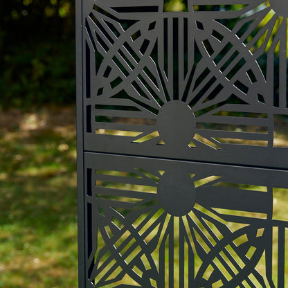 Glitzhome, recinzione divisoria per la privacy a 3 pannelli con motivo floreale zincato da 6 piedi