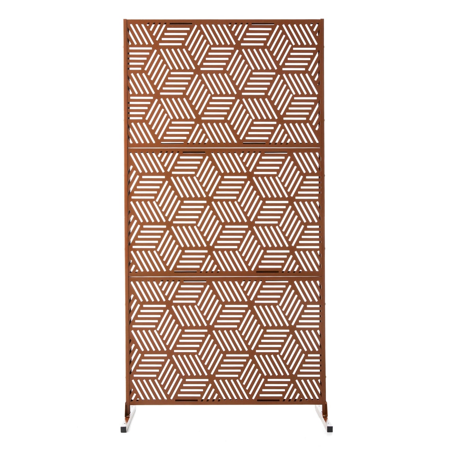 Glitzhome, recinzione divisoria per la privacy a 3 pannelli con motivo floreale zincato da 6 piedi