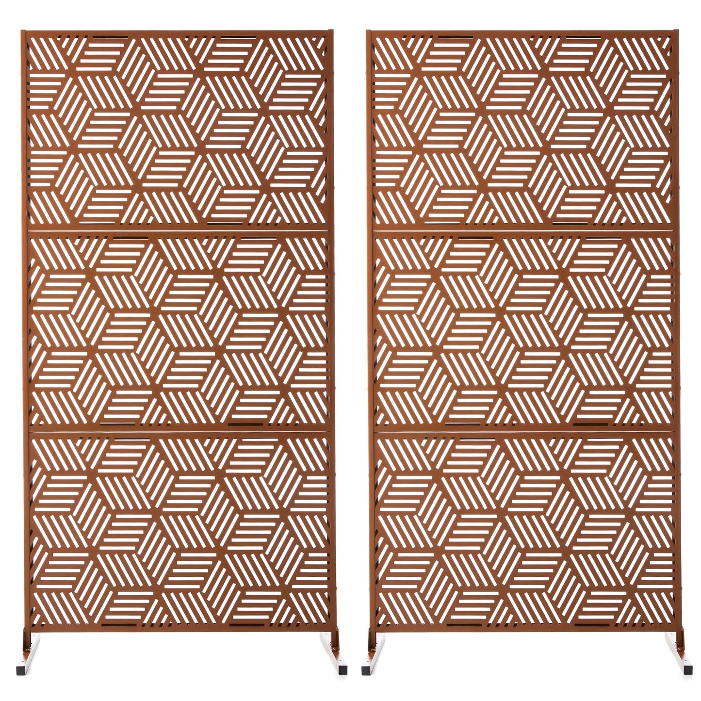 Glitzhome, recinzione divisoria per la privacy a 3 pannelli con motivo floreale zincato da 6 piedi