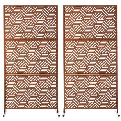 Glitzhome, recinzione divisoria per la privacy a 3 pannelli con motivo floreale zincato da 6 piedi