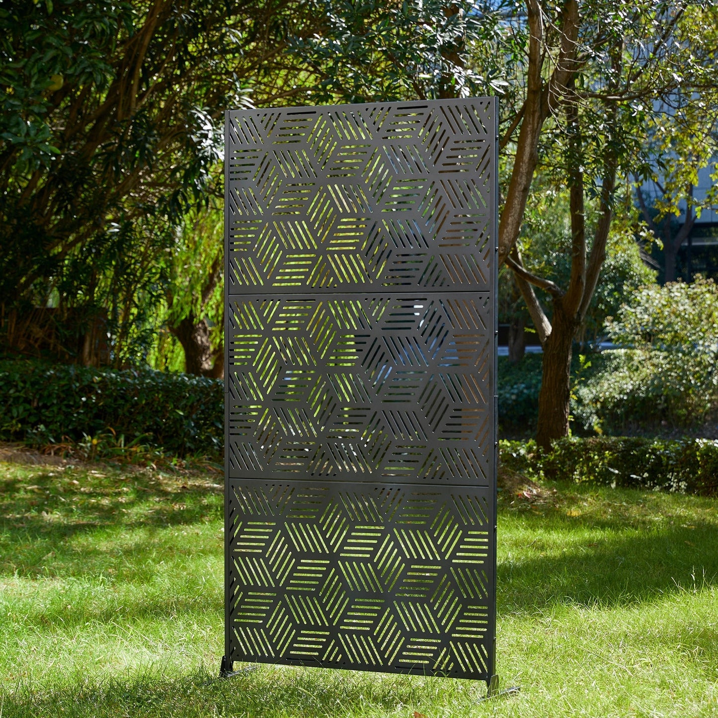 Glitzhome, recinzione divisoria per la privacy a 3 pannelli con motivo floreale zincato da 6 piedi