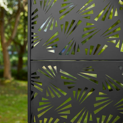 Glitzhome, recinzione divisoria per la privacy a 3 pannelli con motivo floreale zincato da 6 piedi