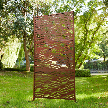 Glitzhome, recinzione divisoria per la privacy a 3 pannelli con motivo floreale zincato da 6 piedi