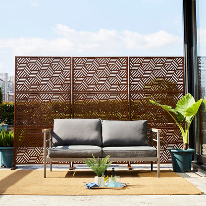 Glitzhome, recinzione divisoria per la privacy a 3 pannelli con motivo floreale zincato da 6 piedi