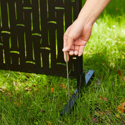 Glitzhome, recinzione divisoria per la privacy a 3 pannelli con motivo floreale zincato da 6 piedi