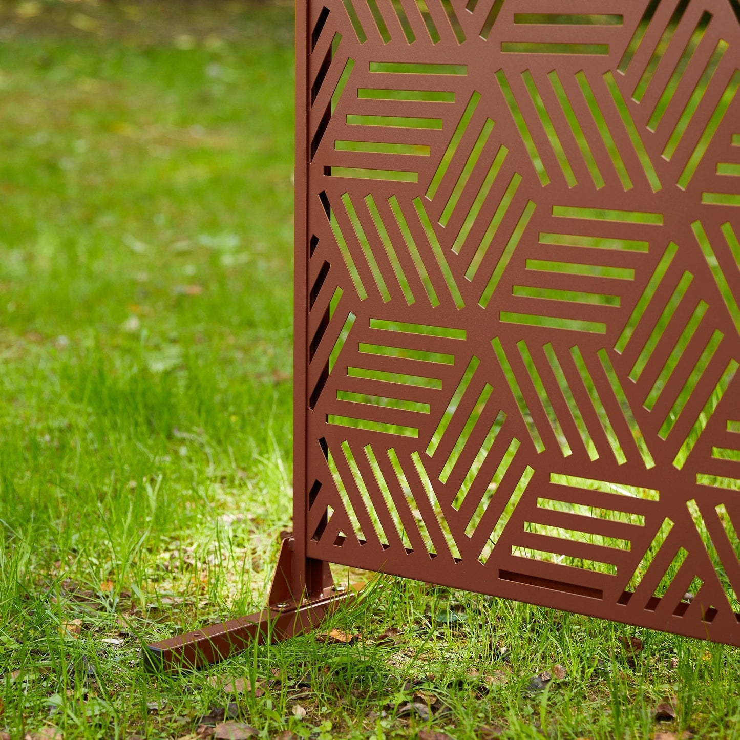 Glitzhome, recinzione divisoria per la privacy a 3 pannelli con motivo floreale zincato da 6 piedi