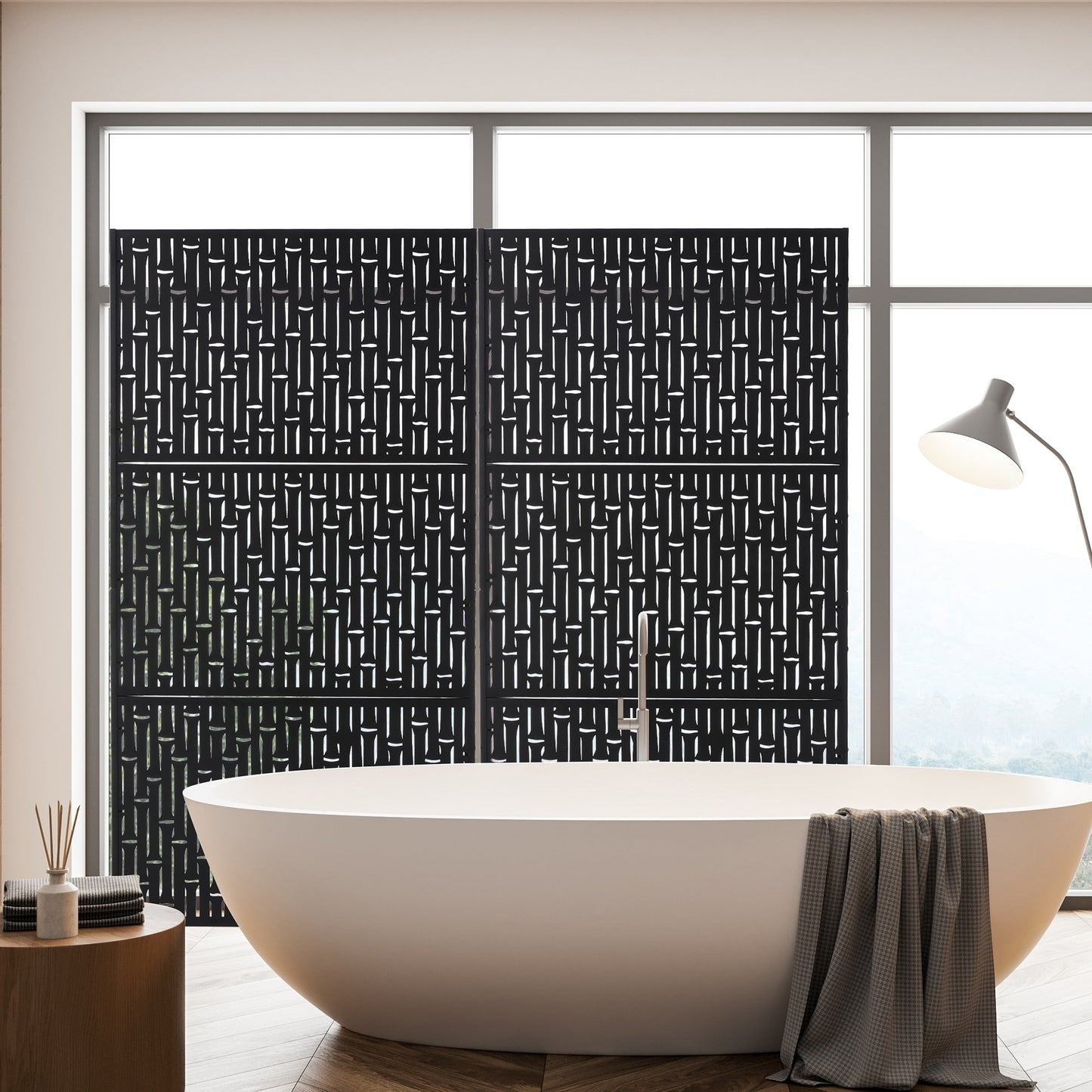 Glitzhome, recinzione divisoria per la privacy a 3 pannelli con motivo floreale zincato da 6 piedi