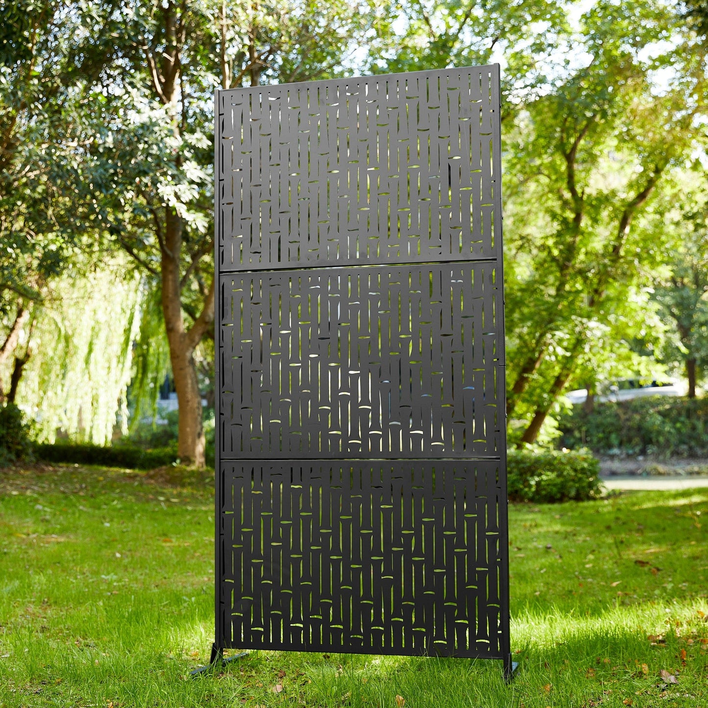 Glitzhome, recinzione divisoria per la privacy a 3 pannelli con motivo floreale zincato da 6 piedi