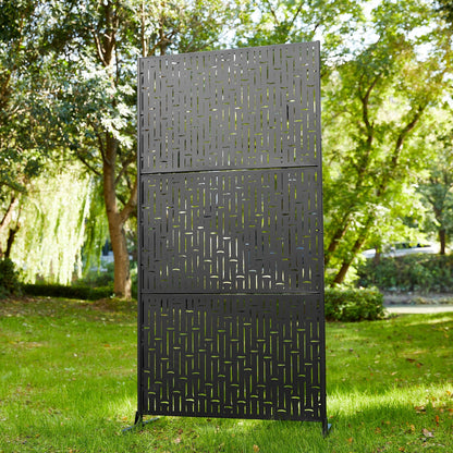 Glitzhome, recinzione divisoria per la privacy a 3 pannelli con motivo floreale zincato da 6 piedi