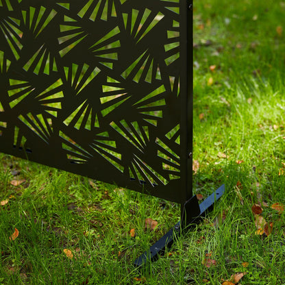 Glitzhome, recinzione divisoria per la privacy a 3 pannelli con motivo floreale zincato da 6 piedi