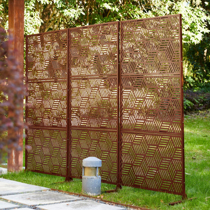 Glitzhome, recinzione divisoria per la privacy a 3 pannelli con motivo floreale zincato da 6 piedi