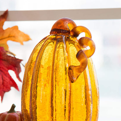 Zucche in vetro soffiato a mano Glitzhome Amber Crackle per decorare il raccolto autunnale