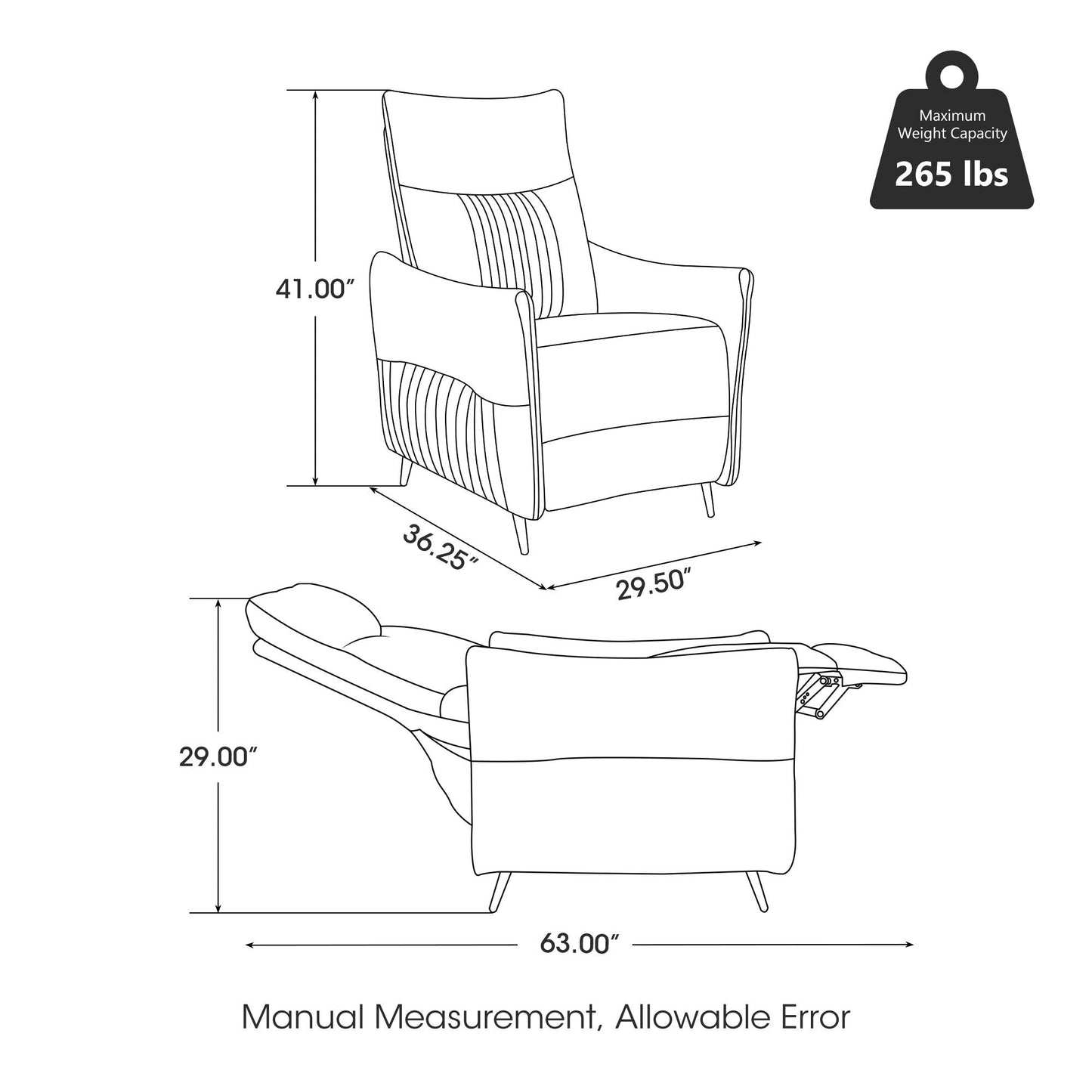 Poltrona reclinabile Glitzhome 41H in tessuto con schienale ergonomico segmentato