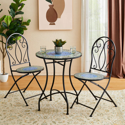 Glitzhome Set da bistrot pieghevole in metallo per esterni, 3 pezzi, tavolo e sedie da patio