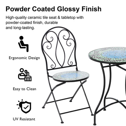 Glitzhome Set da bistrot pieghevole in metallo per esterni, 3 pezzi, tavolo e sedie da patio