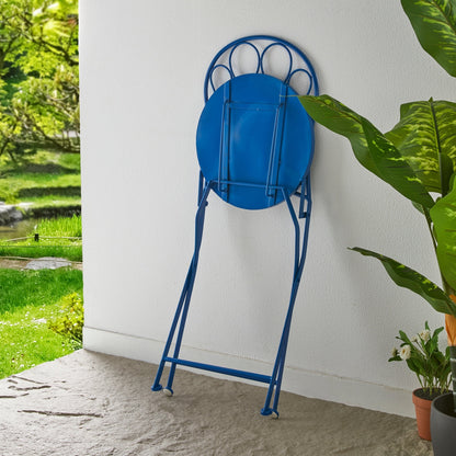 Glitzhome Set da bistrot pieghevole in metallo per esterni, 3 pezzi, tavolo e sedie da patio