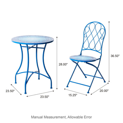 Glitzhome Set da bistrot pieghevole in metallo per esterni, 3 pezzi, tavolo e sedie da patio