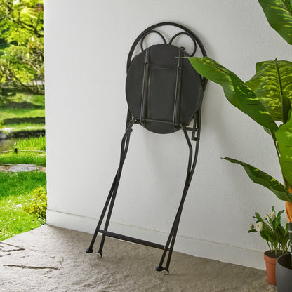 Glitzhome Set da bistrot pieghevole in metallo per esterni, 3 pezzi, tavolo e sedie da patio