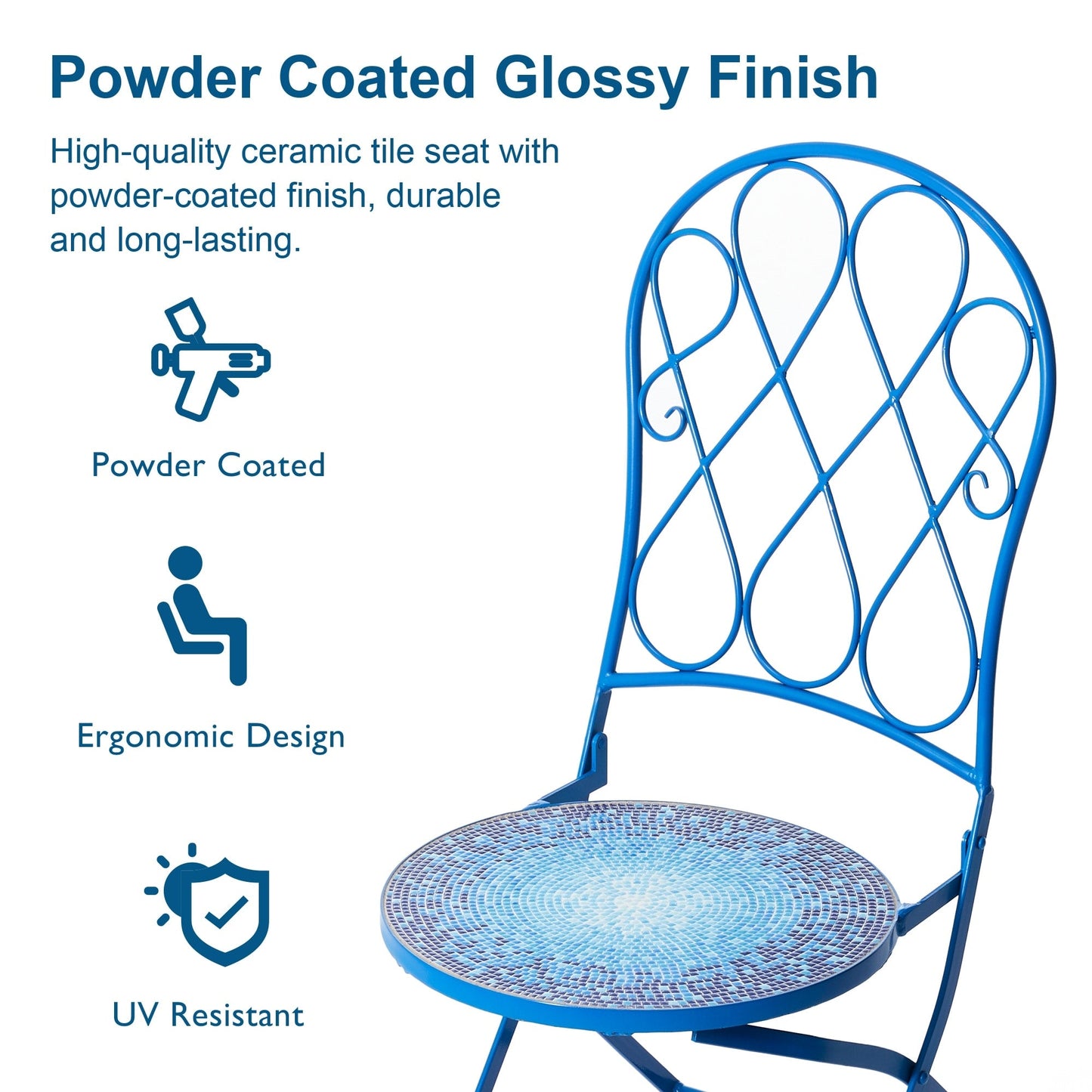 Glitzhome Set da bistrot pieghevole in metallo per esterni, 3 pezzi, tavolo e sedie da patio