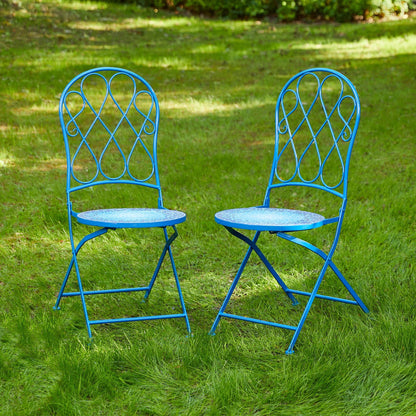 Glitzhome Set da bistrot pieghevole in metallo per esterni, 3 pezzi, tavolo e sedie da patio