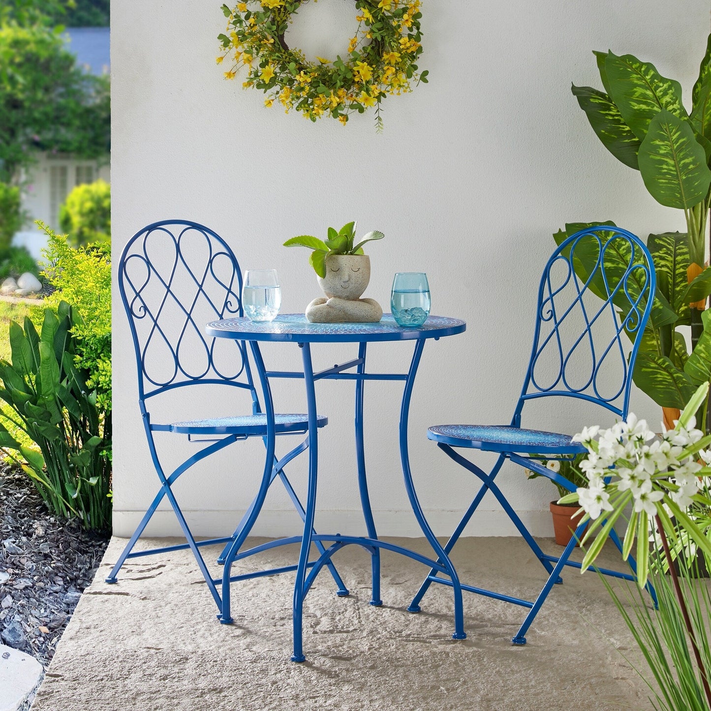 Glitzhome Set da bistrot pieghevole in metallo per esterni, 3 pezzi, tavolo e sedie da patio