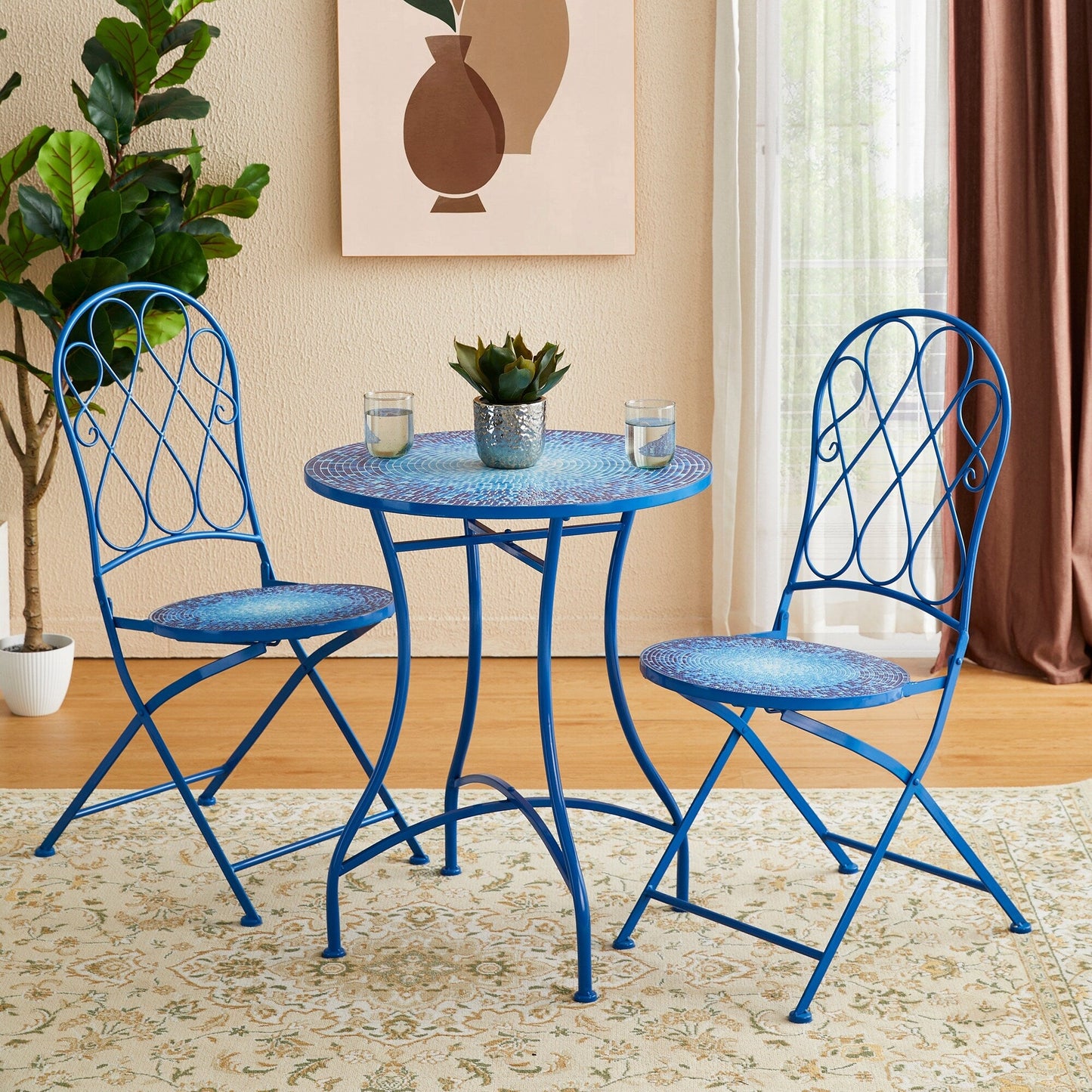 Glitzhome Set da bistrot pieghevole in metallo per esterni, 3 pezzi, tavolo e sedie da patio