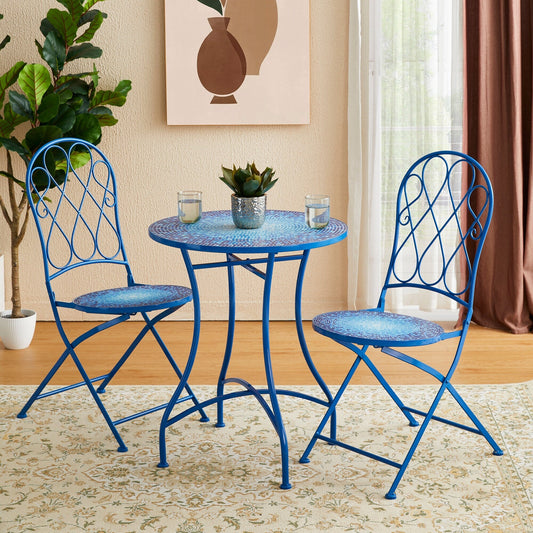 Glitzhome Set da bistrot pieghevole in metallo per esterni, 3 pezzi, tavolo e sedie da patio