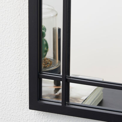 Glitzhome Specchio da parete moderno in metallo nero, rotondo/arcuato, in vetro, per interni