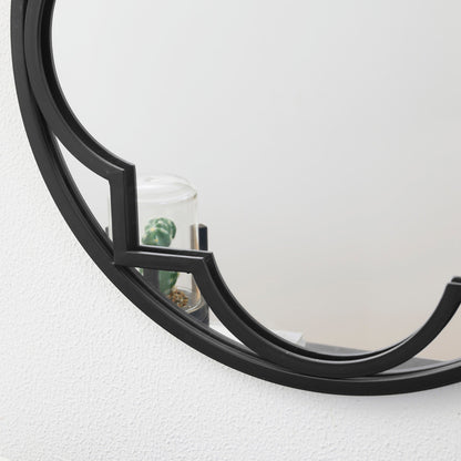 Glitzhome Specchio da parete moderno in metallo nero, rotondo/arcuato, in vetro, per interni