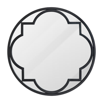 Glitzhome Specchio da parete moderno in metallo nero, rotondo/arcuato, in vetro, per interni