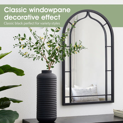 Glitzhome Specchio da parete moderno in metallo nero, rotondo/arcuato, in vetro, per interni