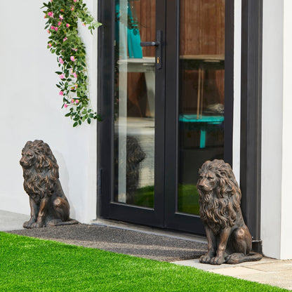 Glitzhome MGO Majestic Statue di Leone Guardiano Seduto per Portico, Scultura, Set da 2 per Esterni e Interni