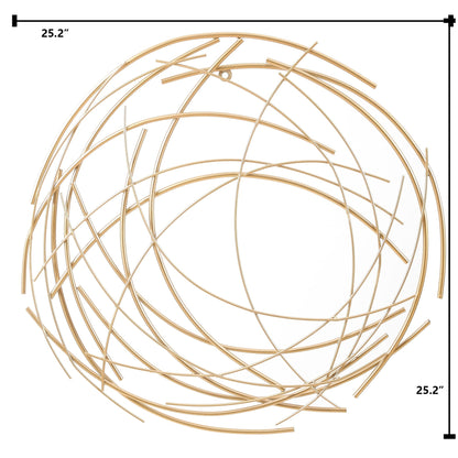 Decorazione da parete rotonda con vortice astratto in metallo dorato