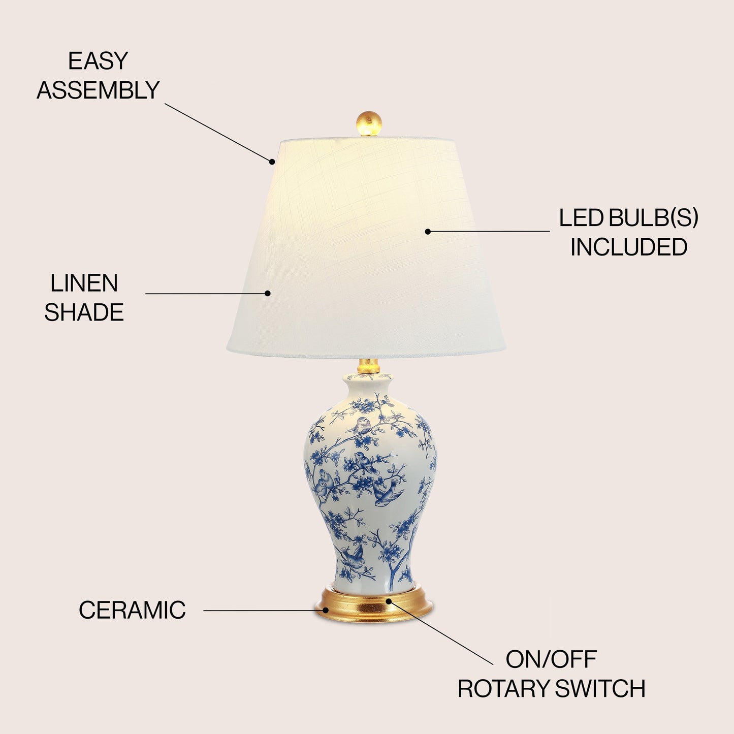 Lampada da tavolo a LED Grace 24 Floral, multicolore/ottone di JONATHAN Y