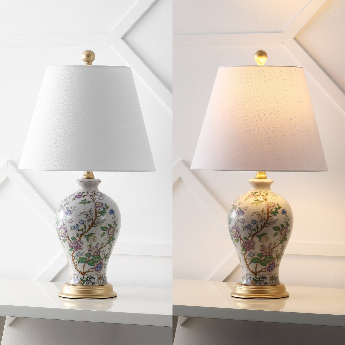 Lampada da tavolo a LED Grace 24 Floral, multicolore/ottone di JONATHAN Y