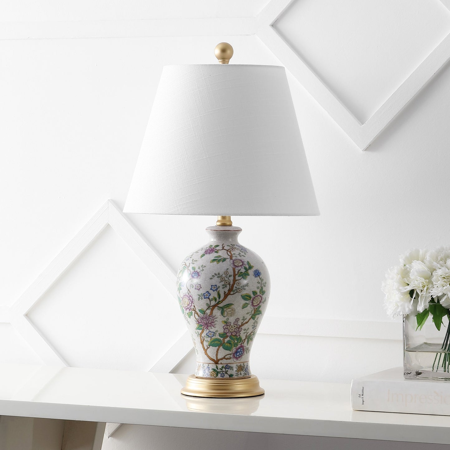 Lampada da tavolo a LED Grace 24 Floral, multicolore/ottone di JONATHAN Y