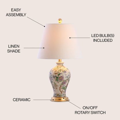 Lampada da tavolo a LED Grace 24 Floral, multicolore/ottone di JONATHAN Y
