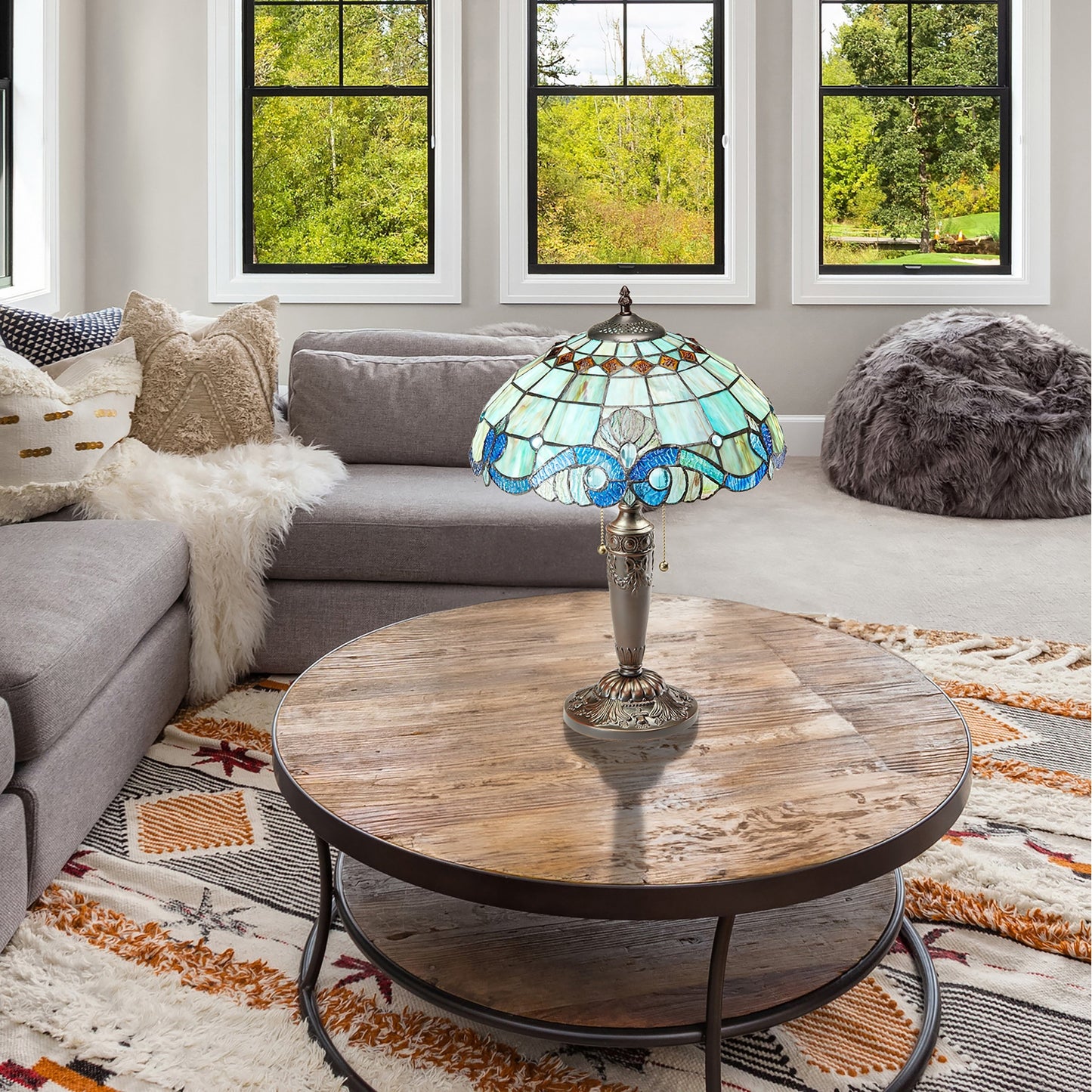 Lampada Tiffany in vetro colorato Gracewood Hollow Asdreni da 20 pollici - 14L x 14W x 20,25H