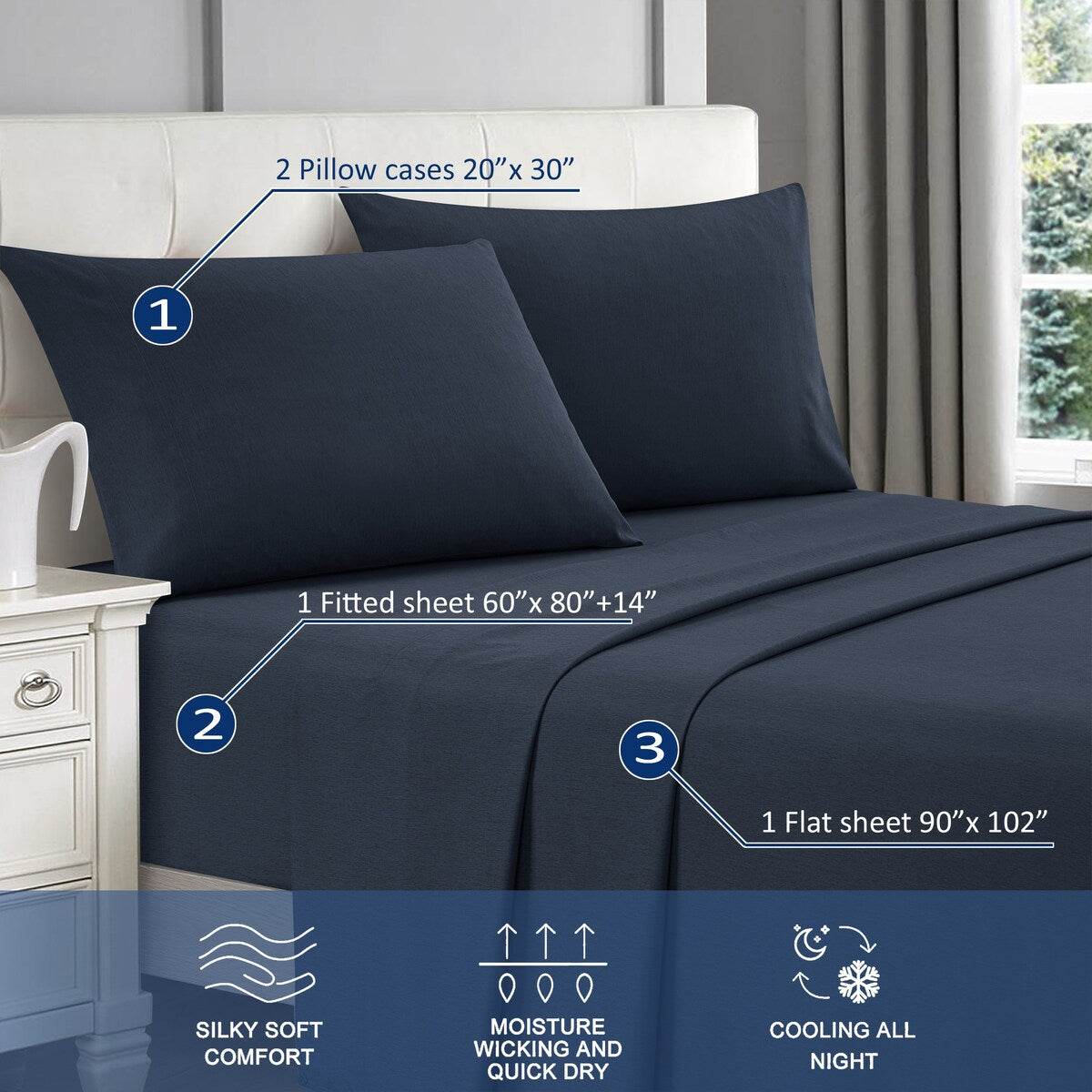 Nanshing - Set di 4 lenzuola rinfrescanti speciali in rayon di bambù