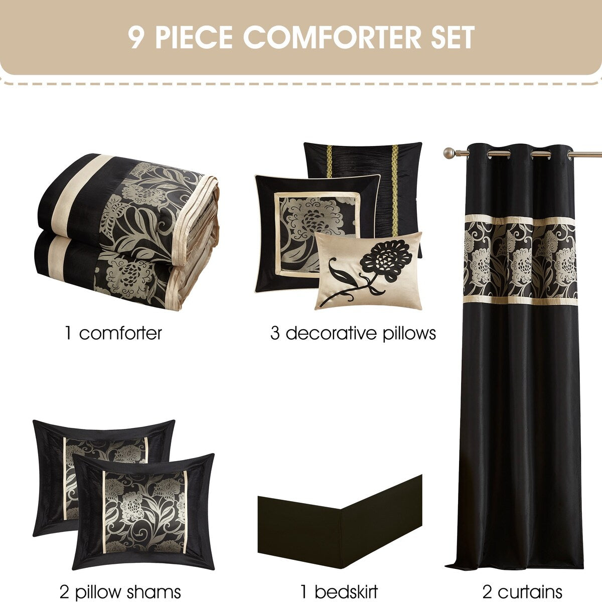 Set copripiumino Nanshing Brie da 9 pezzi in jacquard floreale