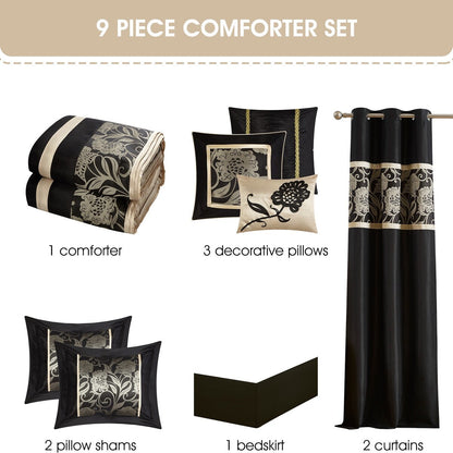 Set copripiumino Nanshing Brie da 9 pezzi in jacquard floreale