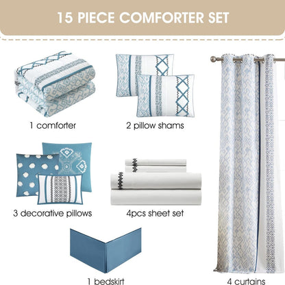 Nanshing Trina Set di piumoni ricamati in stile boho da 15 pezzi