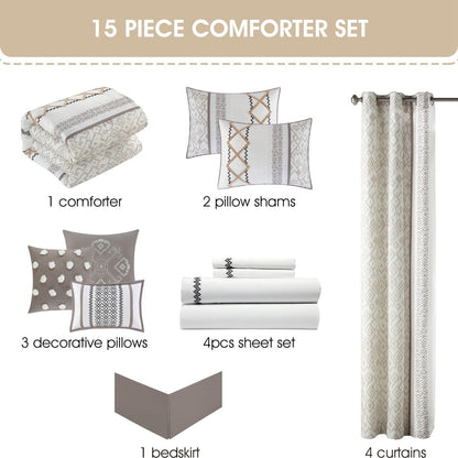 Nanshing Trina Set di piumoni ricamati in stile boho da 15 pezzi