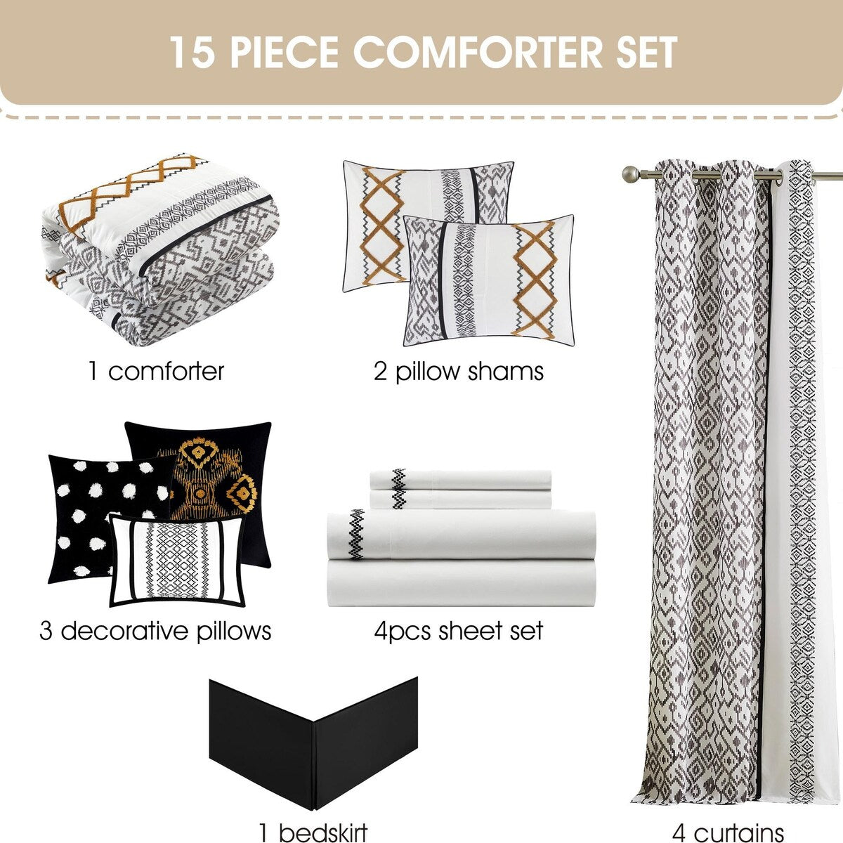 Nanshing Trina Set di piumoni ricamati in stile boho da 15 pezzi