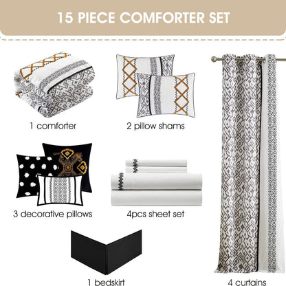 Nanshing Trina Set di piumoni ricamati in stile boho da 15 pezzi