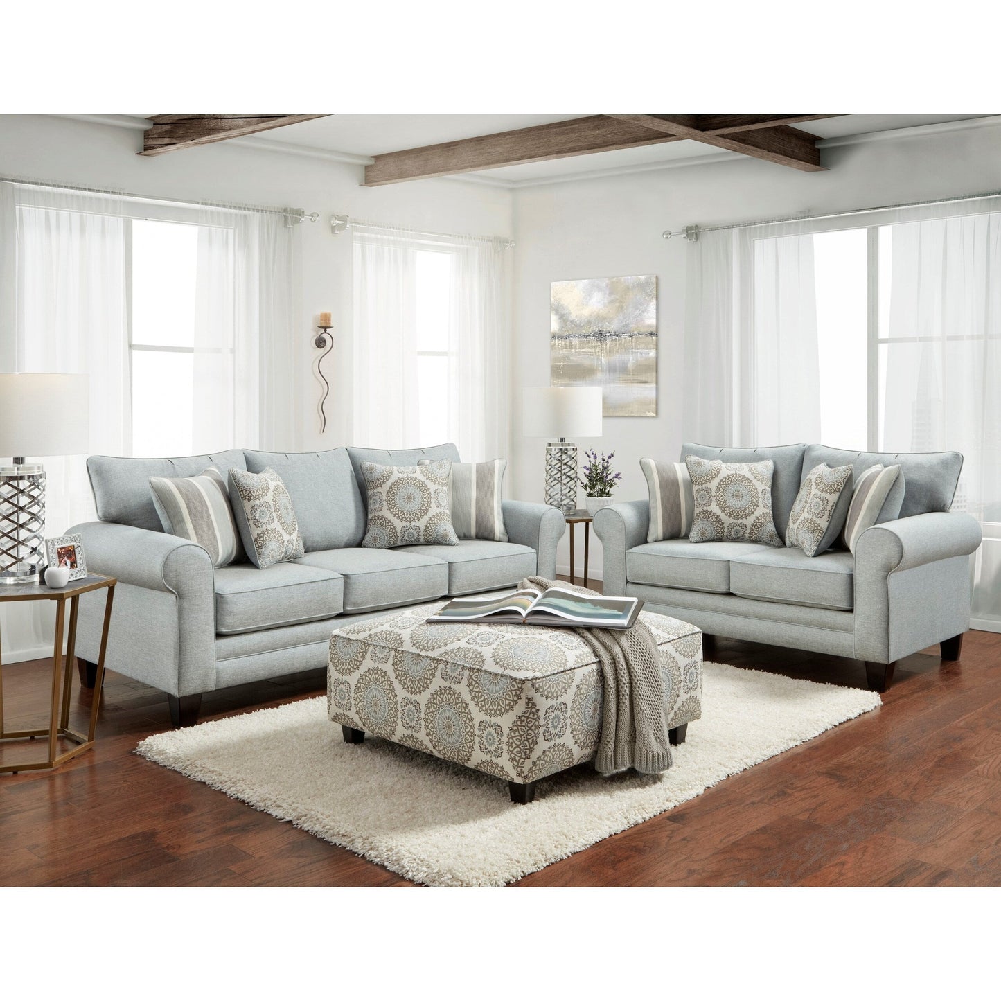 Divano Grande Mist Round Arm Transitional Baby Blue