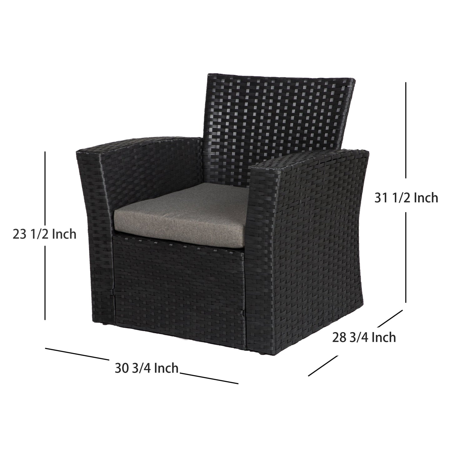 Set da conversazione per patio esterno Grandview in vimini nero da 4 pezzi