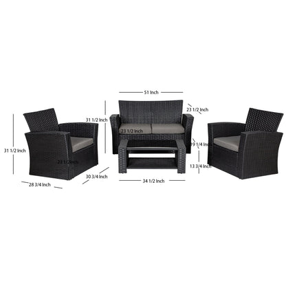 Set da conversazione per patio esterno Grandview in vimini nero da 4 pezzi