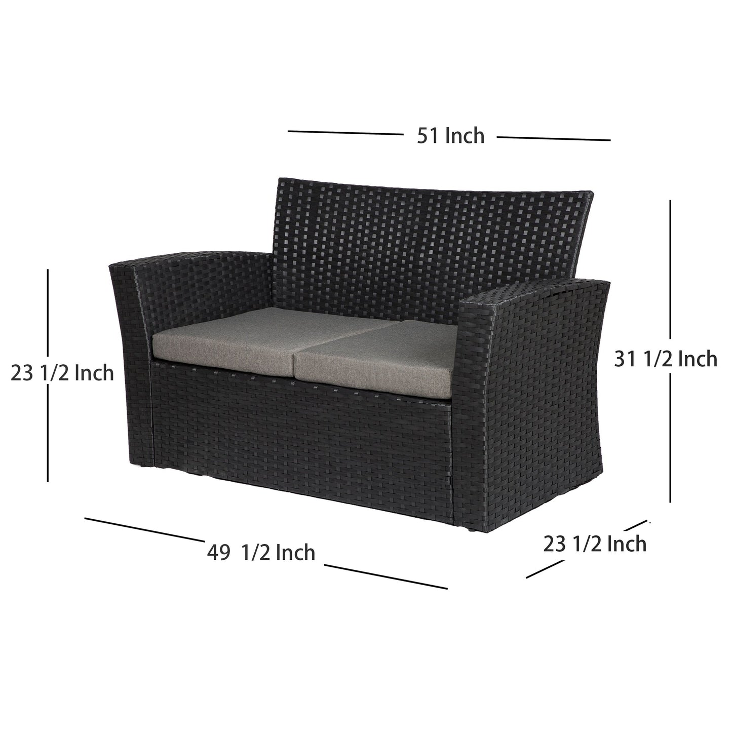 Set da conversazione per patio esterno Grandview in vimini nero da 4 pezzi
